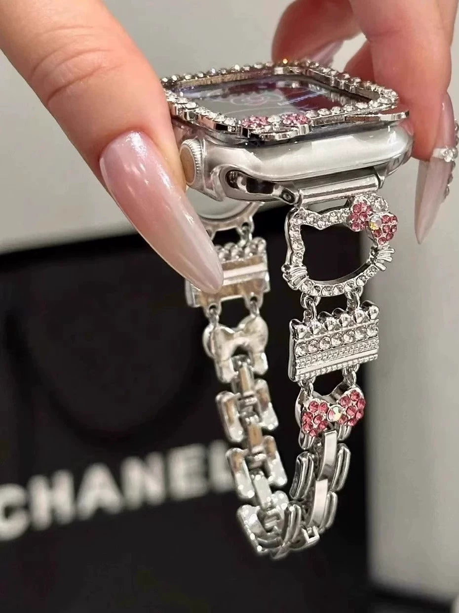 Kitty Crystal Pink Ribbon Apple Watch Strap