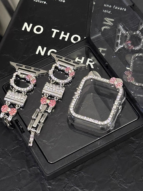 Kitty Crystal Pink Ribbon Apple Watch Strap