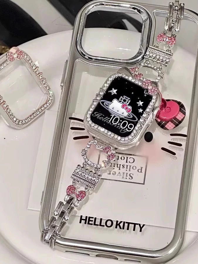 Kitty Crystal Pink Ribbon Apple Watch Strap