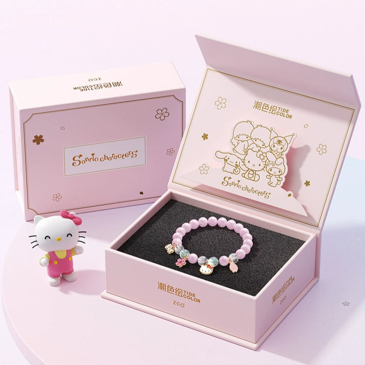 Tide color painting x Sanrio HelloKitty pink crystal bracelet girls and children's hand beaded Qixi birthday gift