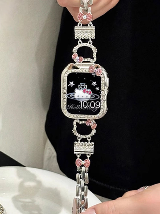 Kitty Crystal Pink Ribbon Apple Watch Strap