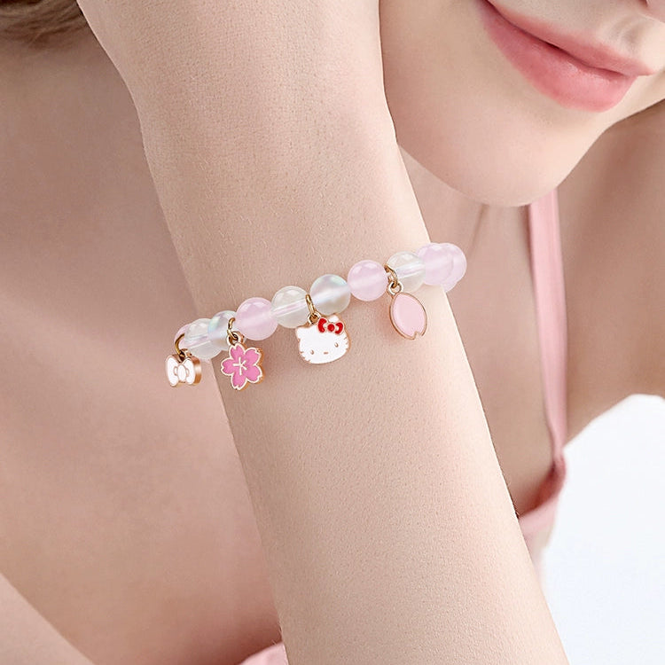 Tide color painting x Sanrio HelloKitty pink crystal bracelet girls and children's hand beaded Qixi birthday gift