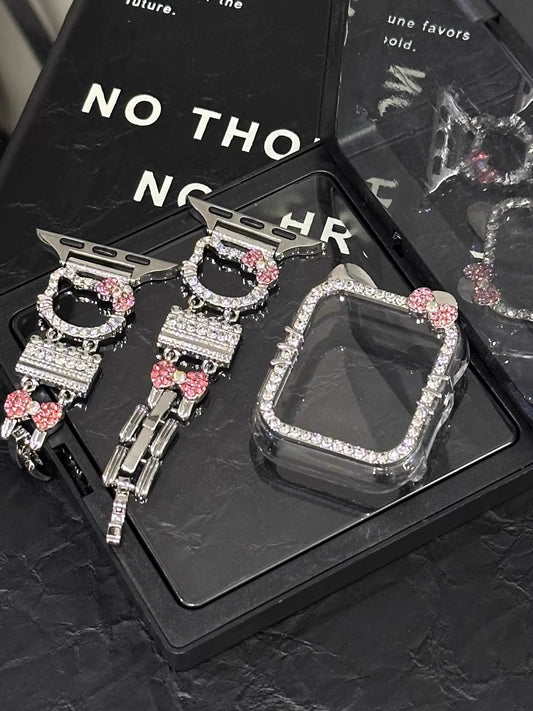 Kitty Crystal Pink Ribbon Apple Watch Strap