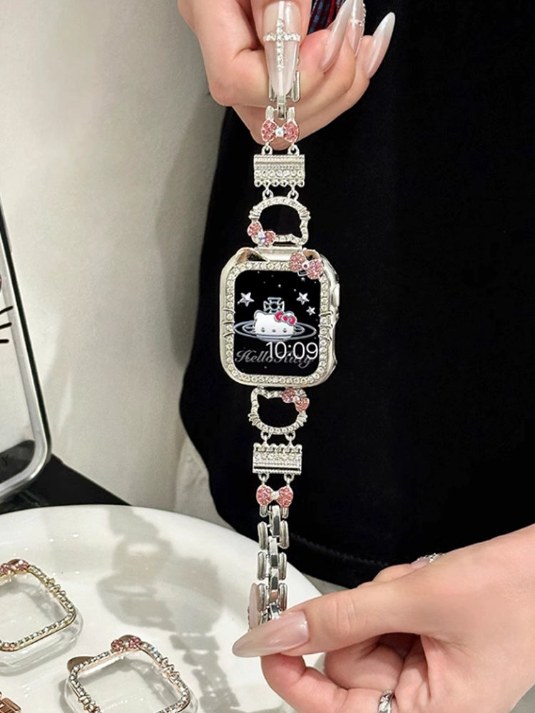 Kitty Crystal Pink Ribbon Apple Watch Strap