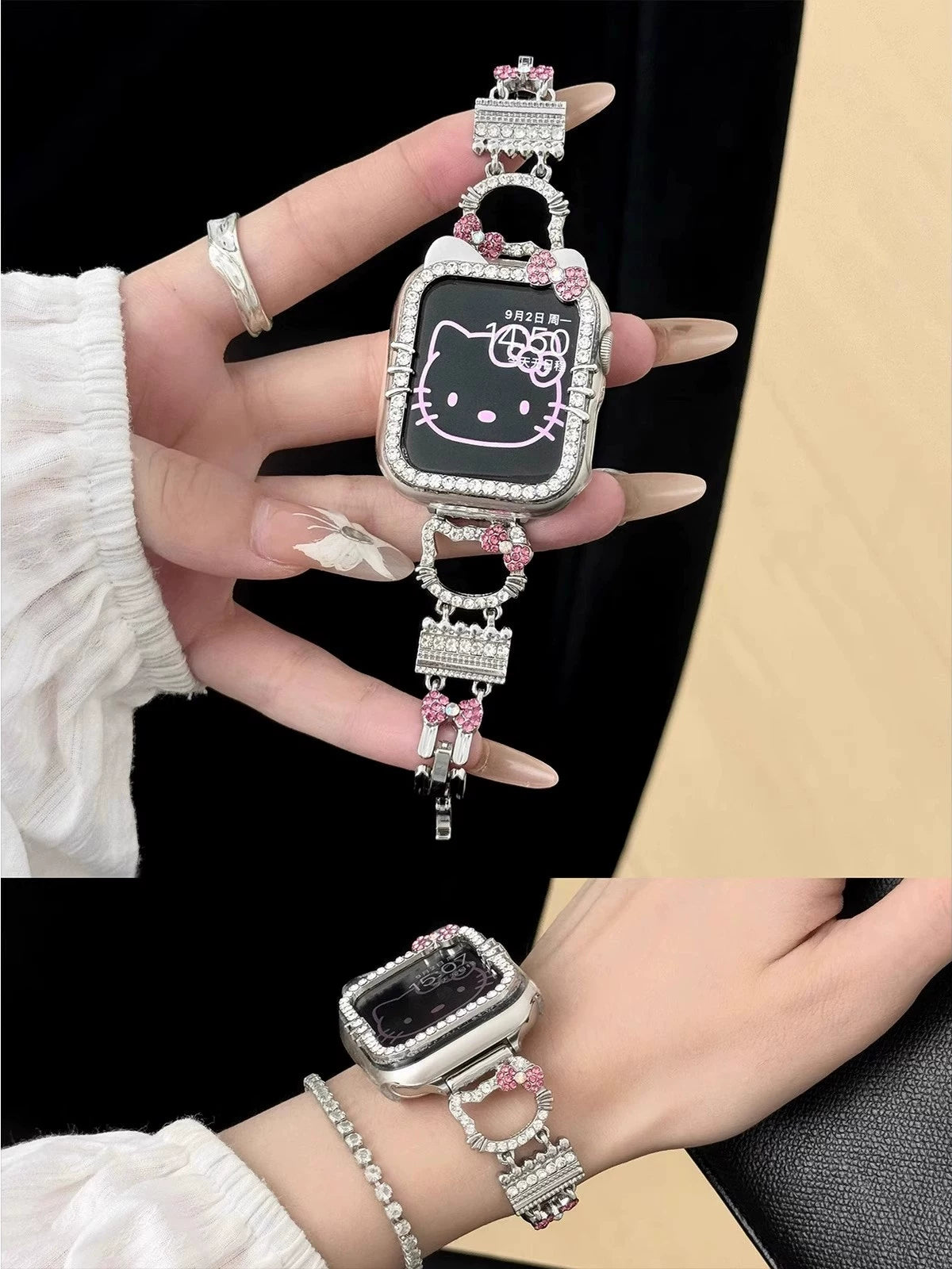 Kitty Crystal Pink Ribbon Apple Watch Strap