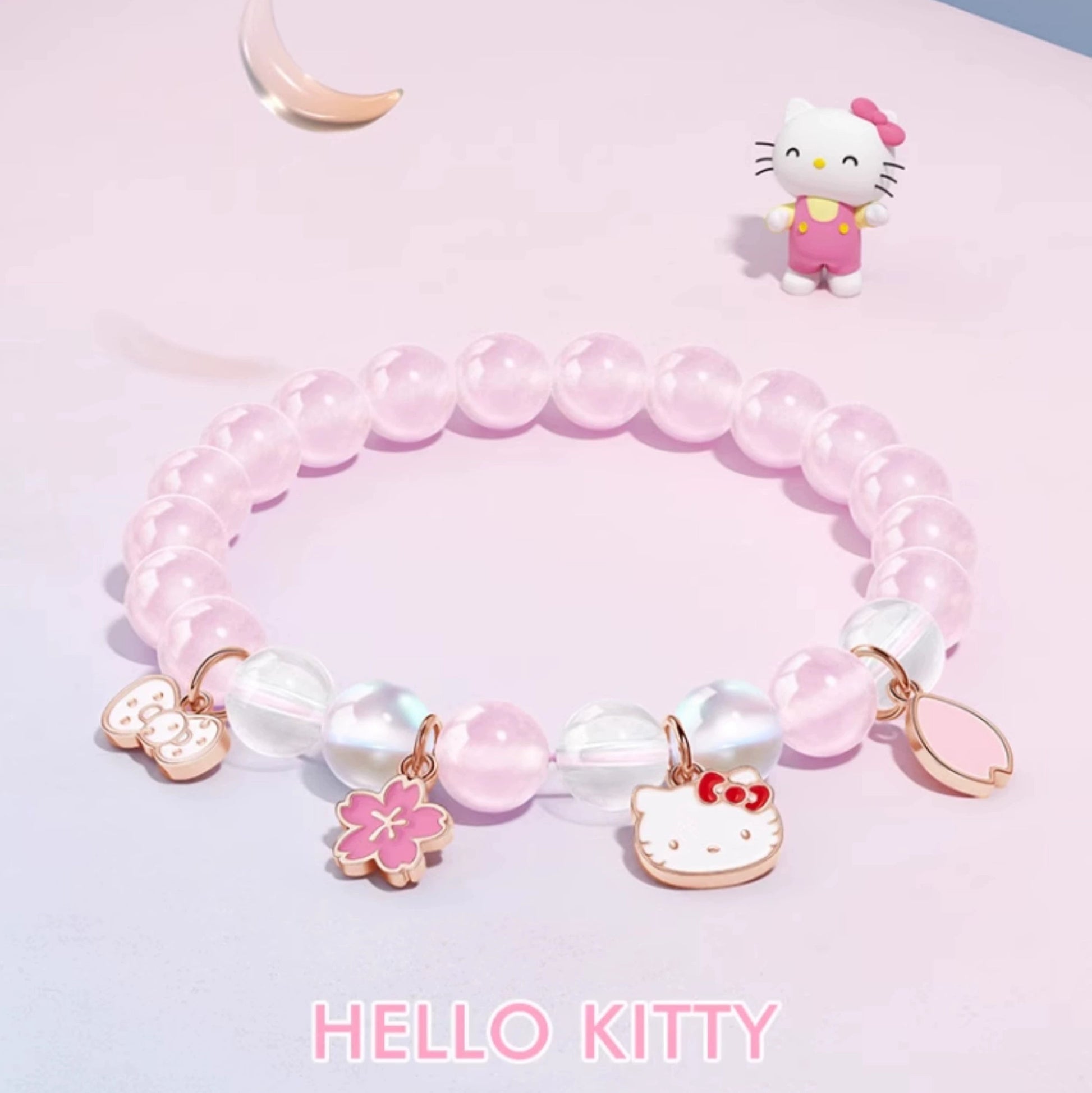 Tide color painting x Sanrio HelloKitty pink crystal bracelet girls and children's hand beaded Qixi birthday gift