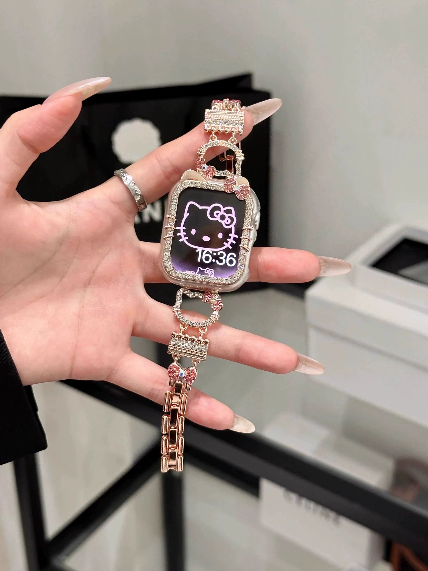 Kitty Crystal Pink Ribbon Apple Watch Strap