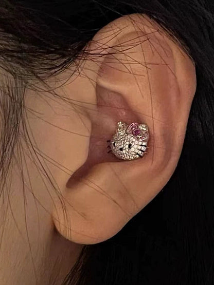 New personality pink cartoon Kitty cat studded with diamond stud earrings, female cute, sparkling, unique temperament, versatile earrings