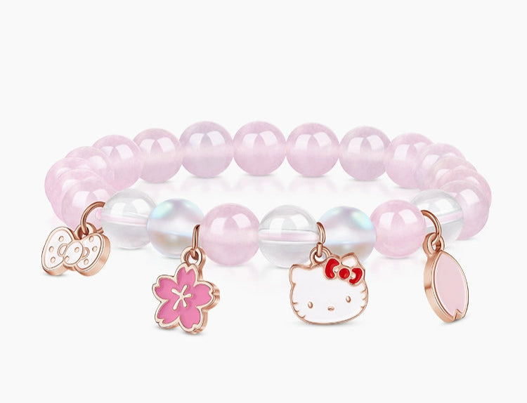 Tide color painting x Sanrio HelloKitty pink crystal bracelet girls and children's hand beaded Qixi birthday gift