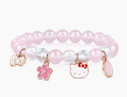 Tide color painting x Sanrio HelloKitty pink crystal bracelet girls and children's hand beaded Qixi birthday gift