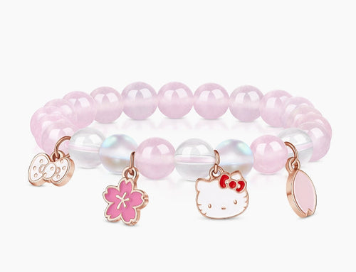 Tide color painting x Sanrio HelloKitty pink crystal bracelet girls and children's hand beaded Qixi birthday gift