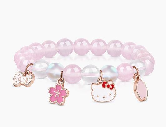 Tide color painting x Sanrio HelloKitty pink crystal bracelet girls and children's hand beaded Qixi birthday gift